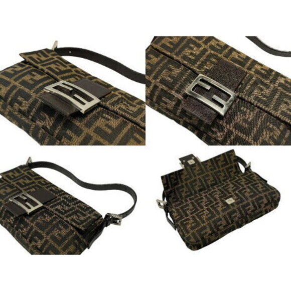 FENDI Mamma Bucket Hobo Shoulder Bag Zucca Canvas Leather Brown - Picture 8 of 8